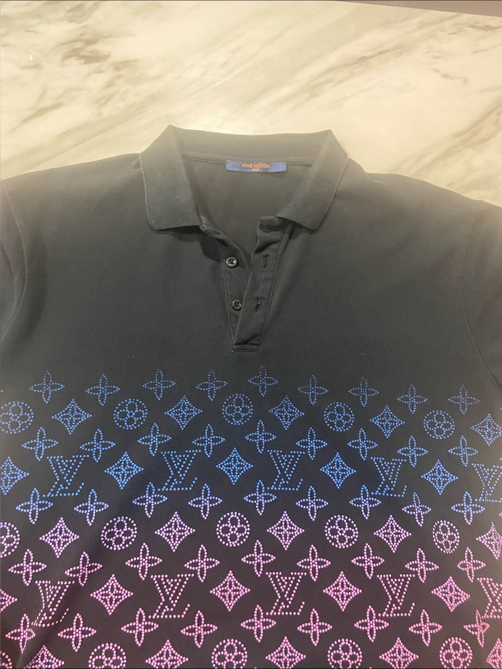 Louis Vuitton Black Polo with Blue-to-Pink Monogram Gradient